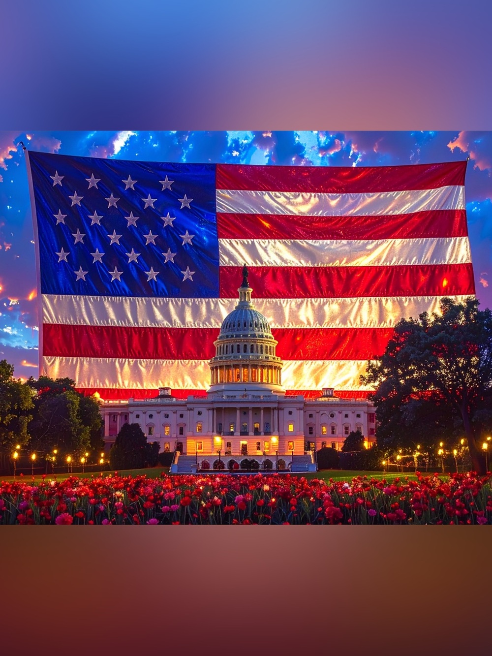 American Flag Capitol Photography Print - Red, White & Blue
